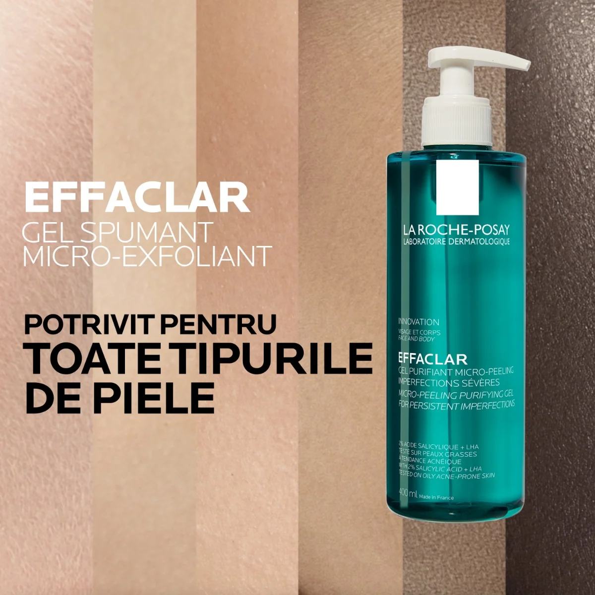 Gel de curatare micro-exfoliant fata si corp ten gras cu tendinta acneica Effaclar, 400ml, La Roche-Posay