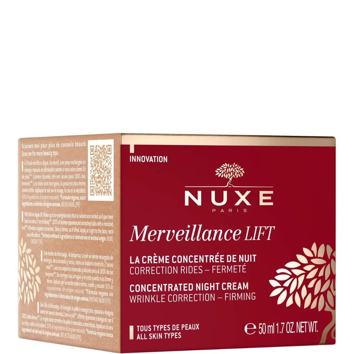 Crema de noapte anti-rid pentru toate tipurile de ten Merveillance Lift, 50ml, Nuxe