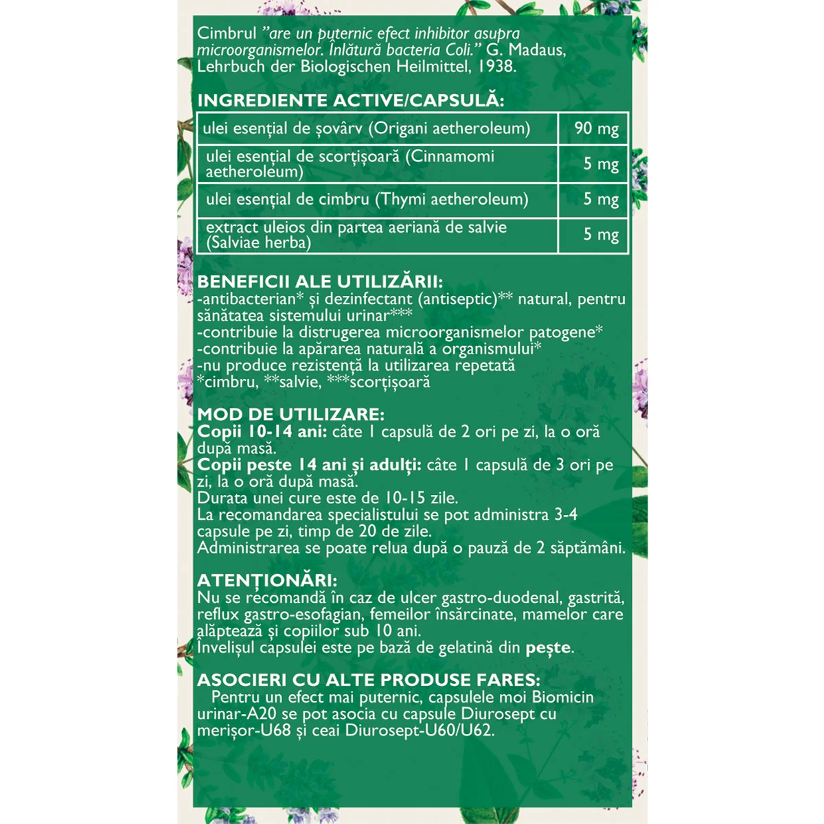 Biomicin urinar, 15 capsule, Fares