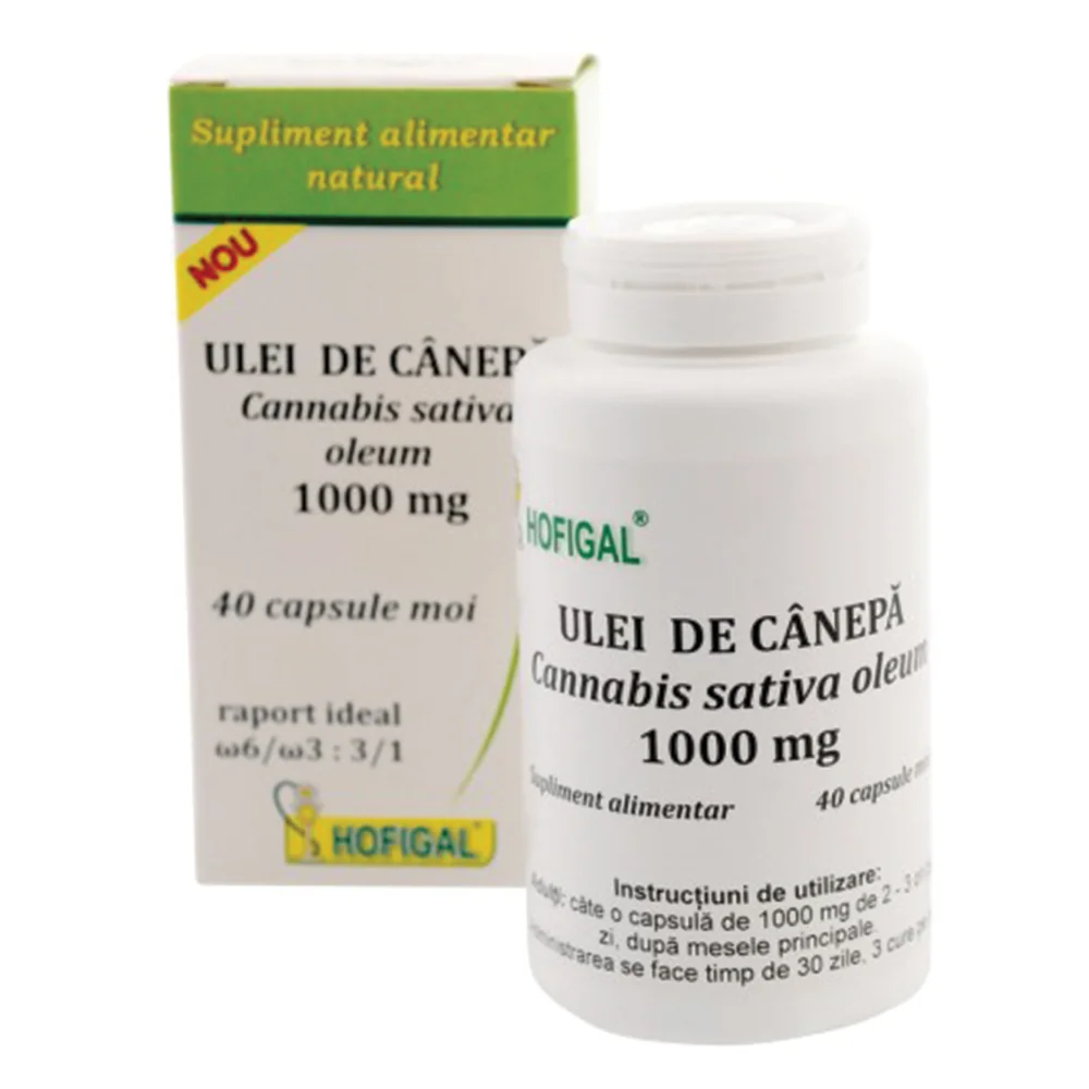 Ulei de canepa 1000mg, 40 capsule, Hofigal