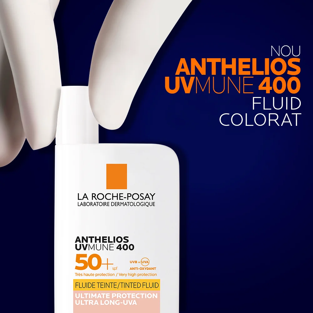 Fluid colorat cu protectie solara SPF 50+ textura ultra-fluida pentru ten sensibil Anthelios UV-Mune 400, 50ml, La Roche-Posay