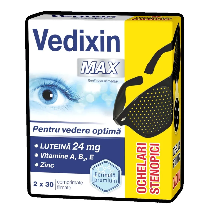 Pachet Vedixin Max si ochelari stenopici, 30 comprimate + 30 comprimate,  Zdrovit