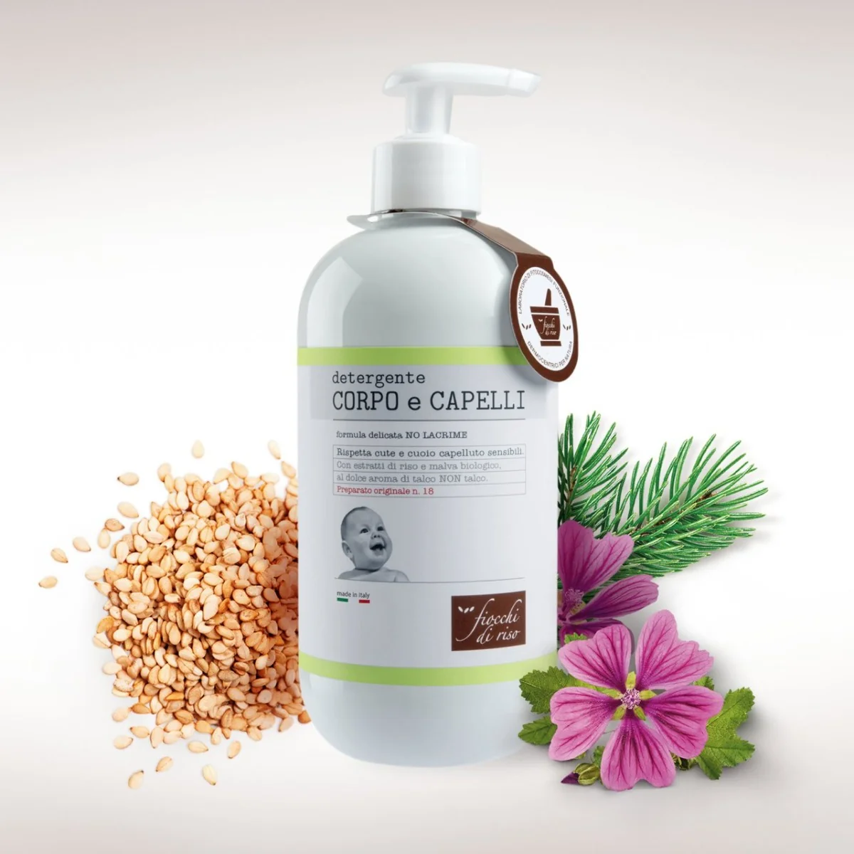 Gel de curatare pentru corp si par cu extract de orez si nalba bio 0 luni+, 400ml, Fiocchi di Riso