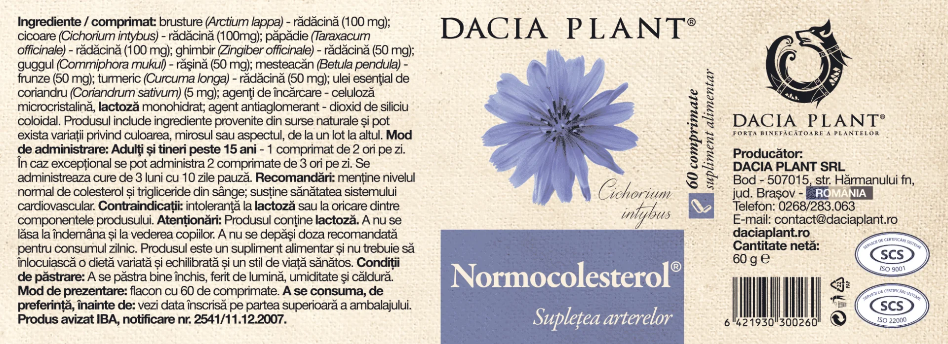 Normocolesterol, 60 capsule, Dacia Plant