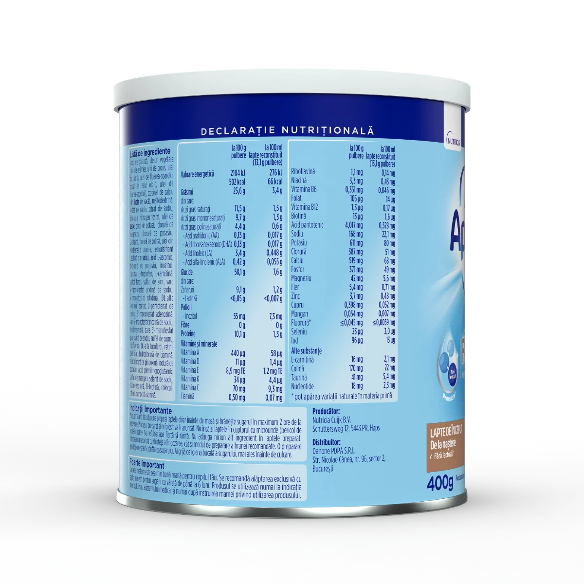 Lapte de inceput de la nastere fara lactoza, 400g, Aptamil
