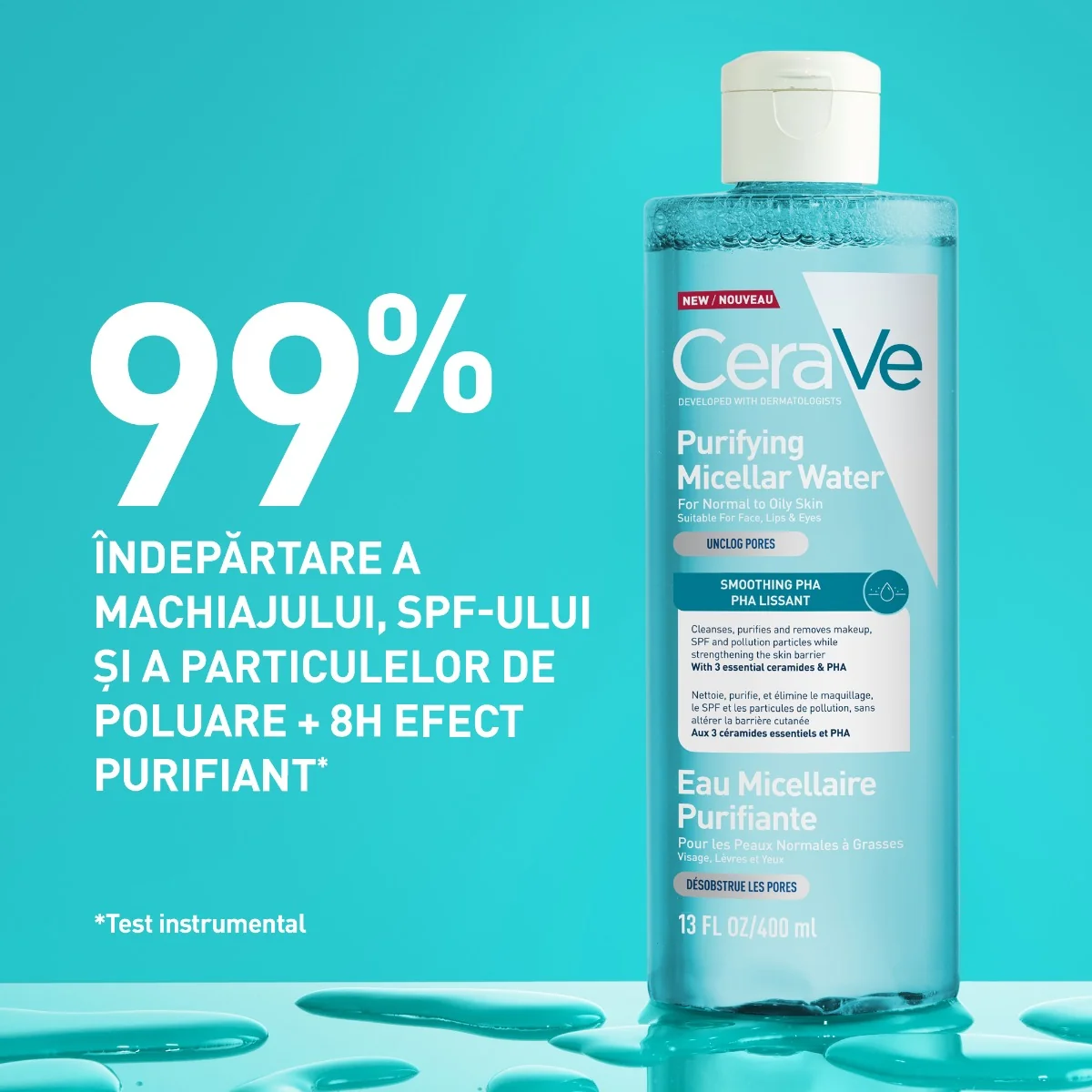 Apa micelara purifianta pentru ten normal si gras, 400ml, CeraVe