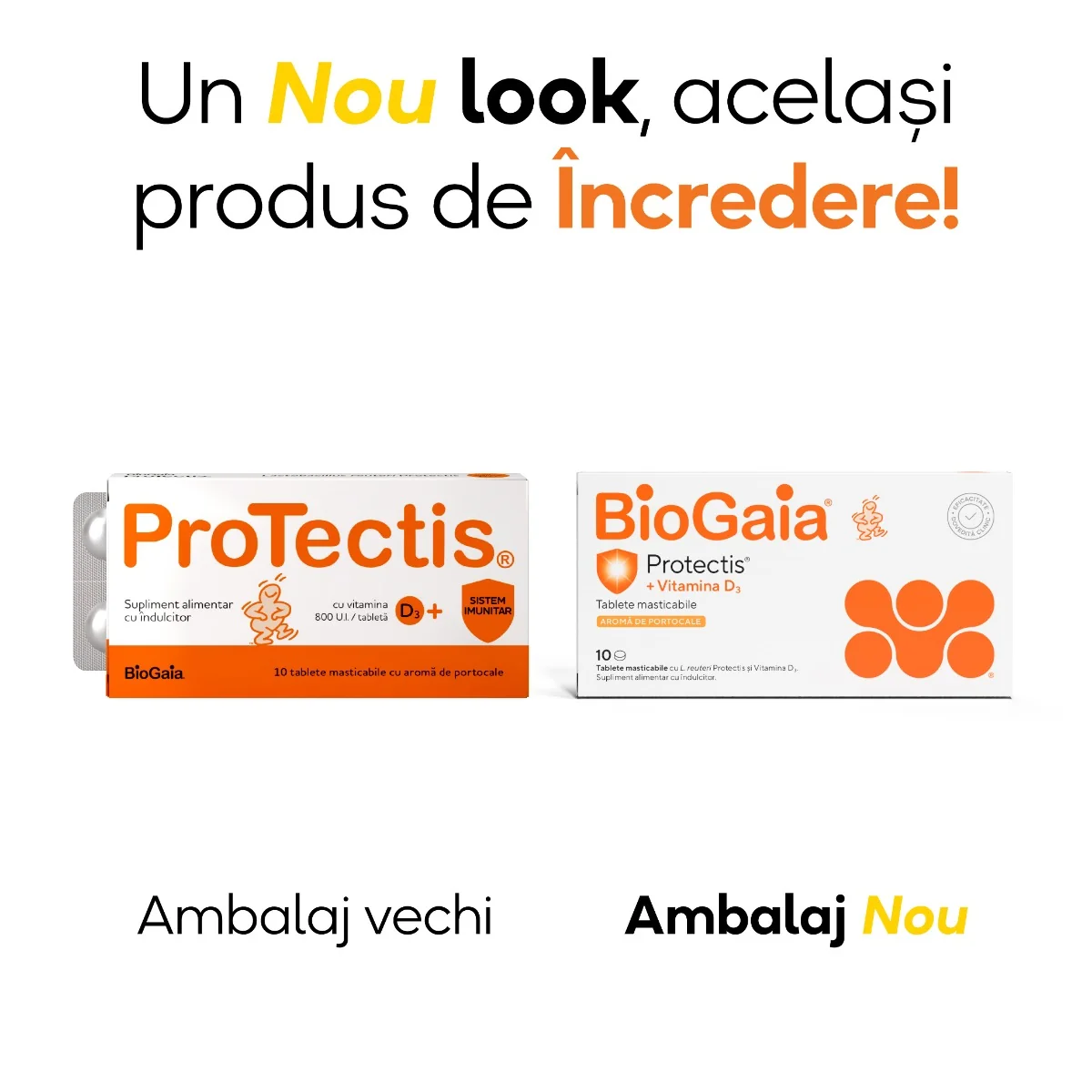 Protectis cu vitamina D3 800UI cu aroma de portocale, 10 tablete masticabile, BioGaia