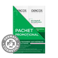 Pachet promotional Sampon anti-matreata pentru scalp sensibil Dercos, 2 x 200ml, Vichy