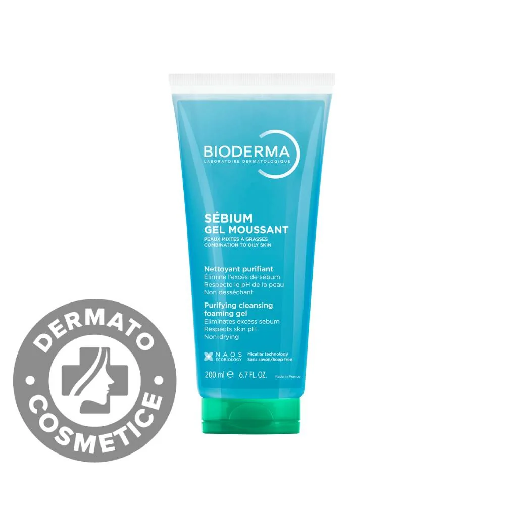 Gel curatare fata pentru ten mixt gras Sebium, 200ml, Bioderma
