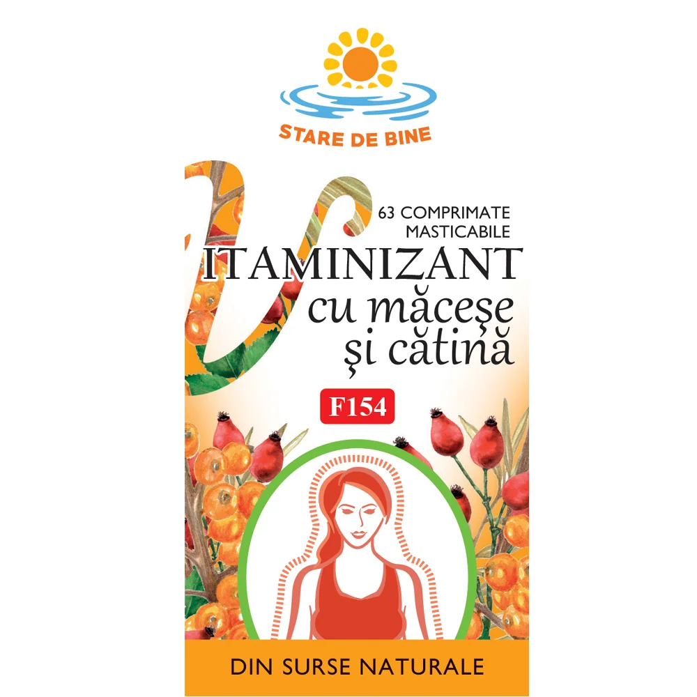 Vitaminizant cu macese si catina F154, 63 comprimate masticabile, Fares