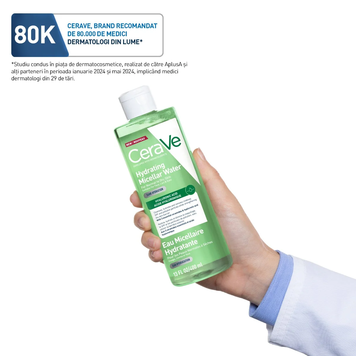 Apa micelara hidratanta pentru ten normal si uscat, 400ml, CeraVe