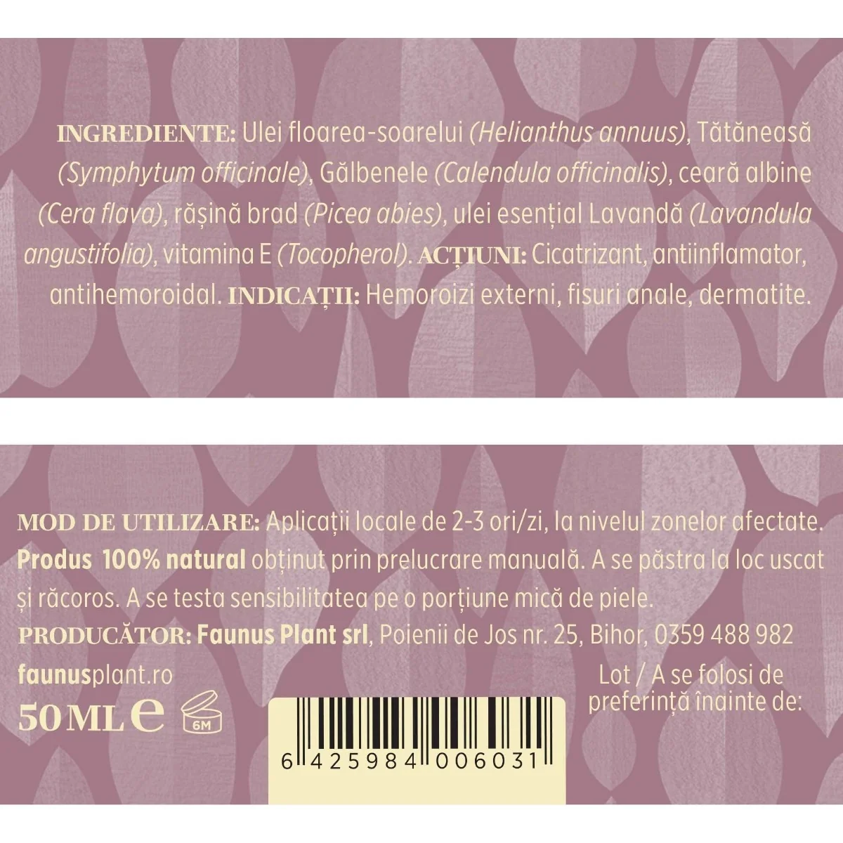 Unguent pentru hemoroizi Hemorodalus, 50ml, Faunus Plant