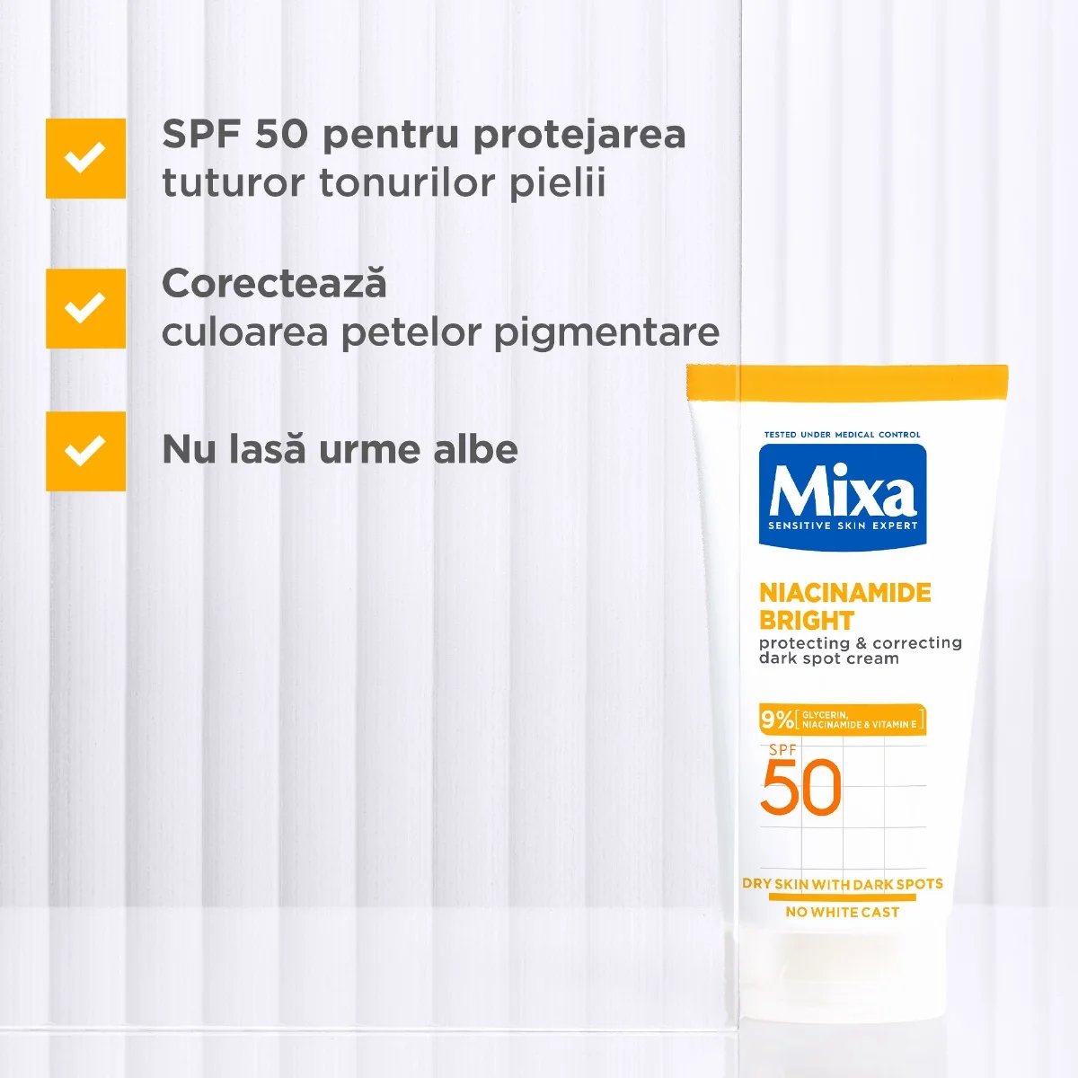 Crema corectoare pete pigmentare pentru piele sensibila SPF50, 50ml, Mixa
