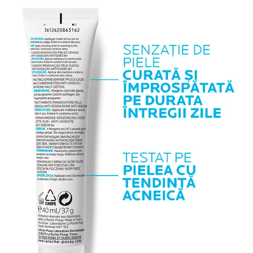 Crema fluida renovatoare pentru ten gras 8h Effaclar K+, 40ml, La Roche-Posay