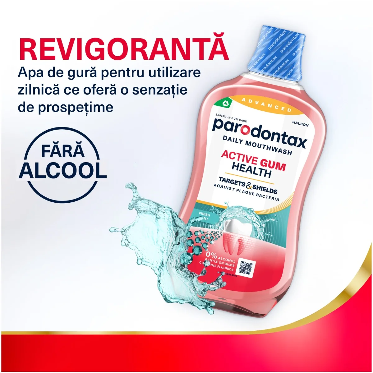Apa de gura fara alcool Active Gum Health Fresh Mint, 500ml, Parodontax