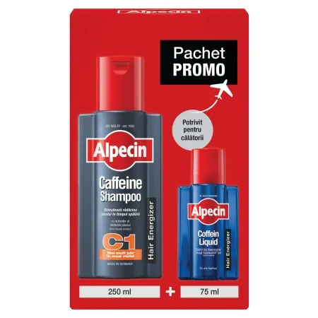Caffeine Shampoo C1 250 ml + Lotiune energizanta pentru par Coffein Liquid 75 ml, Alpecin