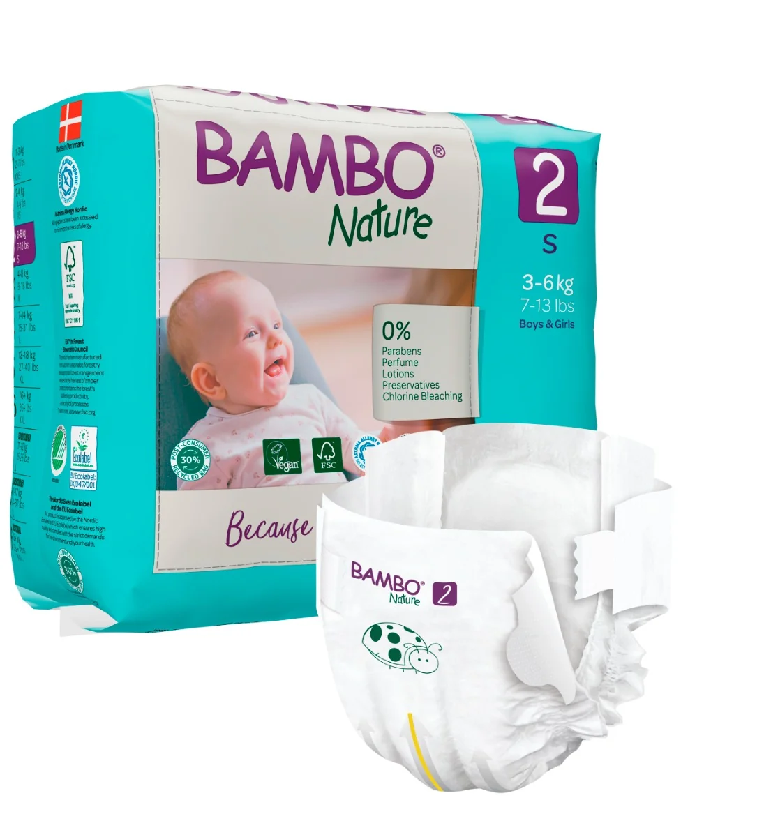 Scutece Ecolabel Nr. 2 pentru 3-6 kg, 30 bucati, Bambo Nature