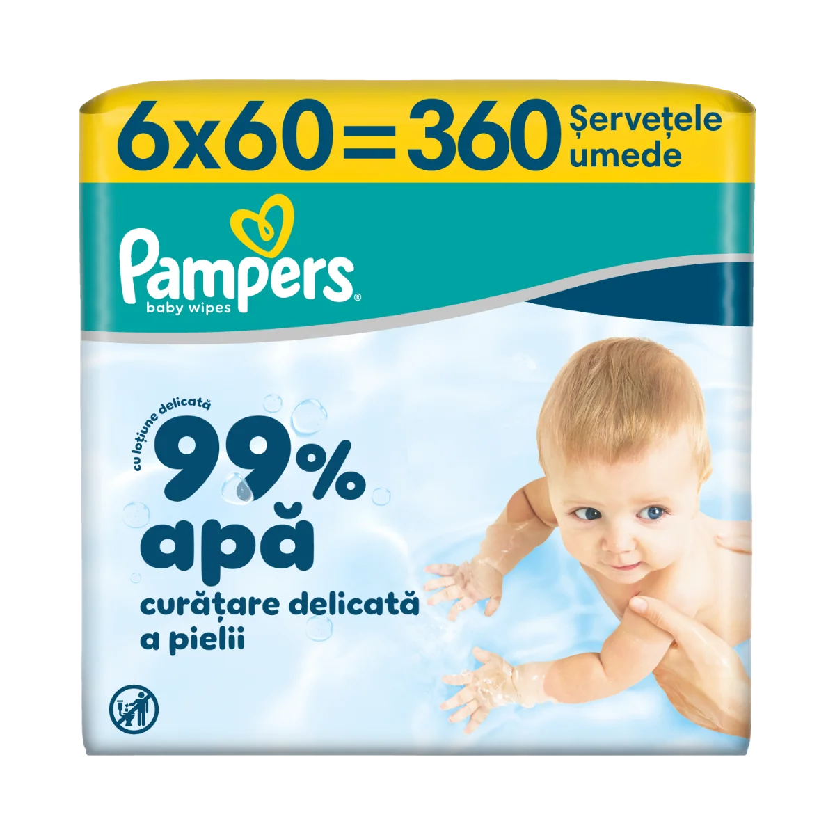 Servetele umede 99% apa cu lotiune usoara, 360 bucati, Pampers 