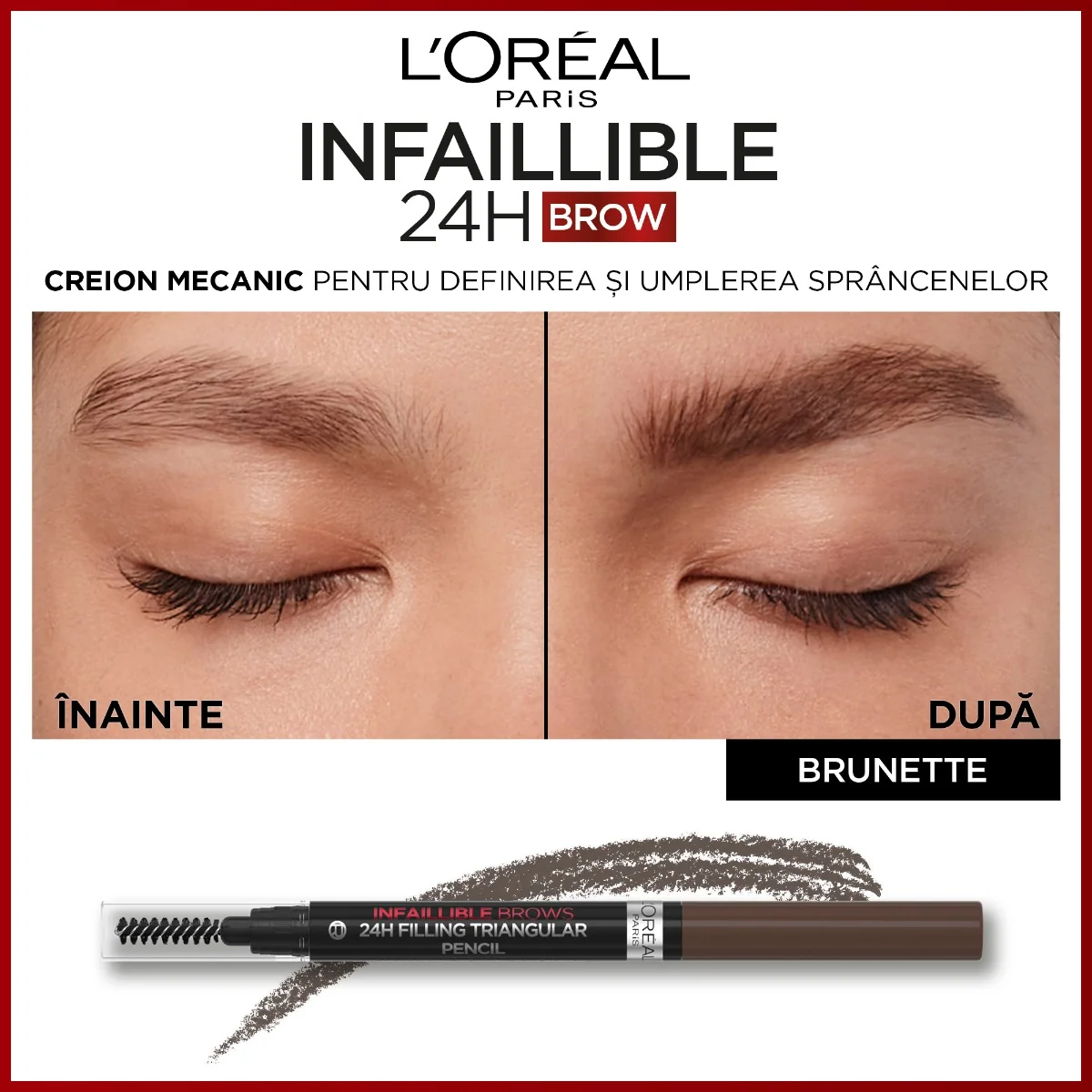 Creion de sprancene Infaillible Brows 245 Triangular 3.0 Brunette, 1ml, L'Oreal Paris