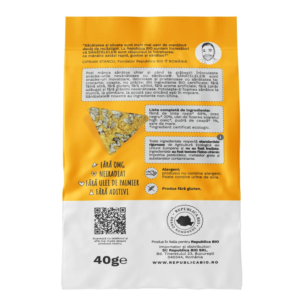 Sanatele BIO din linte orez negru si ceapa fara gluten, 40g, Republica Bio