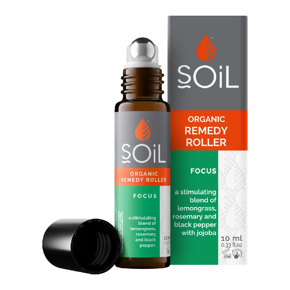 Roll-on cu uleiuri esentiale pure organice Ecocert concentrare Focus, 10ml, Soil