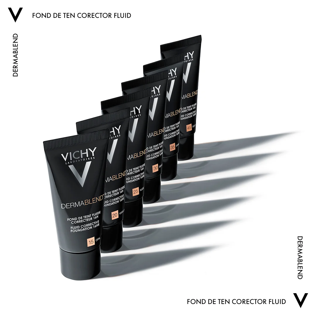Fond de ten corector fluid rezistenta 16h SPF 28 ten normal sau uscat Dermablend 25, 30ml, Vichy