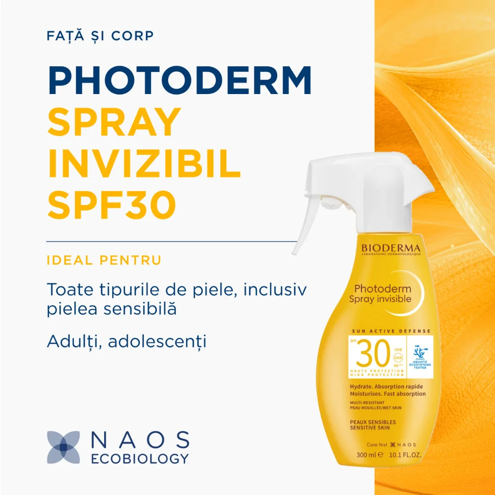 Spray invizibil pentru protectie solara SPF30 Photoderm, 300ml, Bioderma