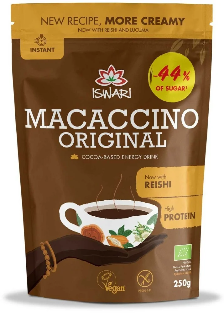 Bautura instant energizanta bio vegana Macaccino Original Reishi, 250g, Iswari 