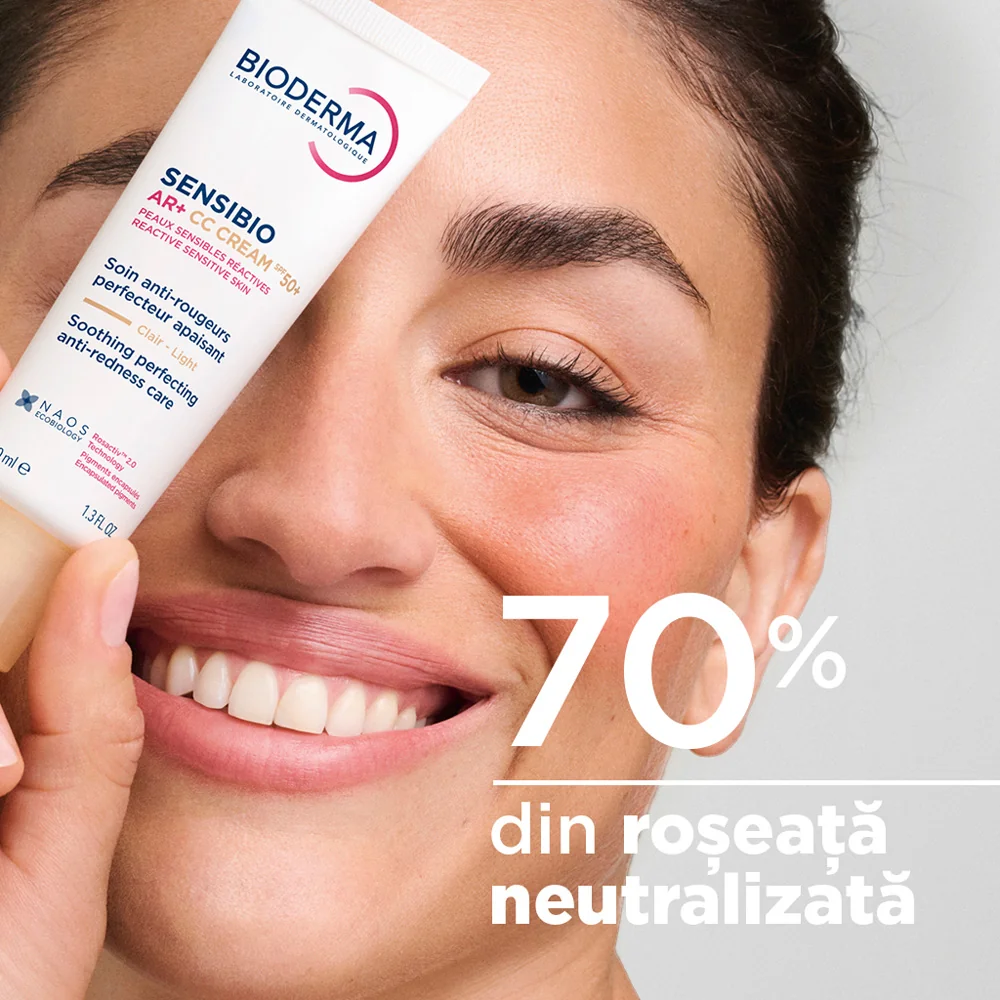 Crema corectoare cu protectie solara pentru piele reactiva cu roseata Sensibio AR+ CC Cream SPF 50+, 40ml, Bioderma