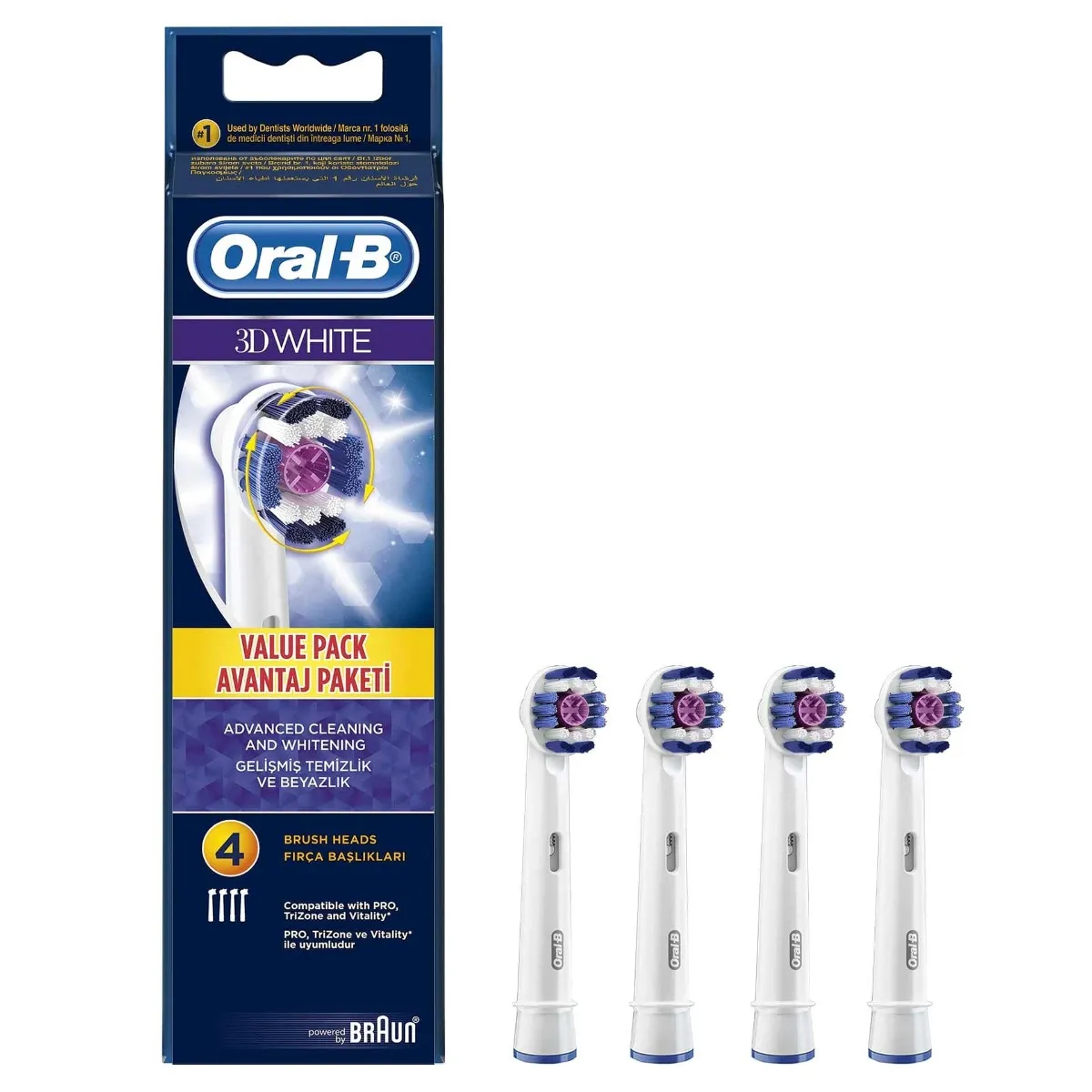 Rezerva periuta electrica Oral B EB18 3D White, 4 bucati, Oral-B