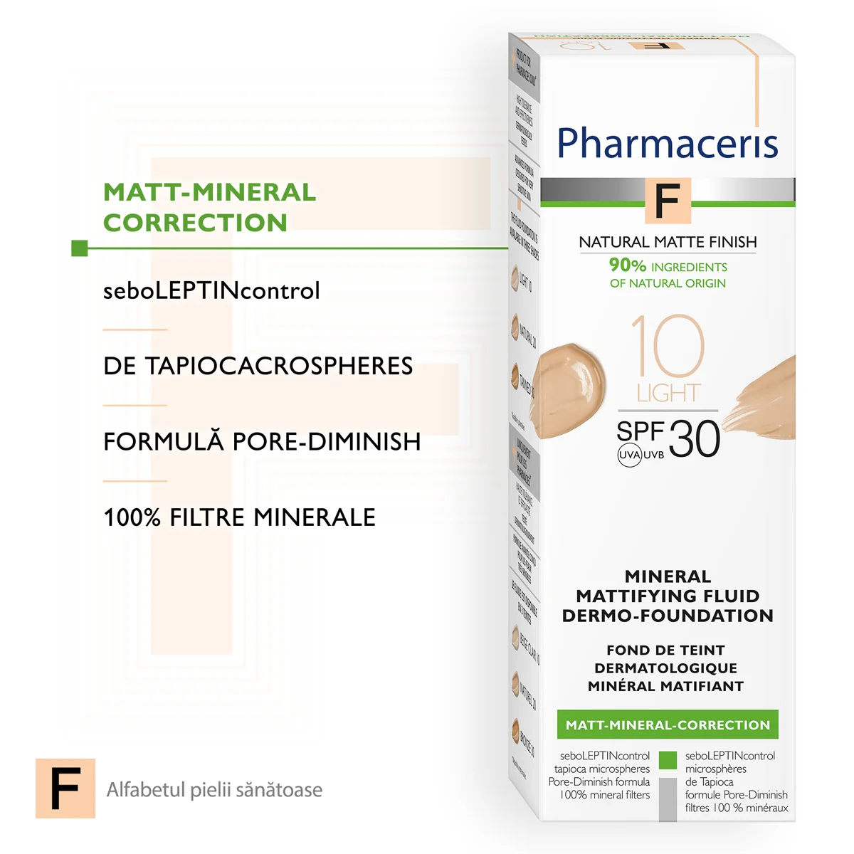 Fond de ten fluid matifiant mineral SPF30 10 Light F, 30ml, Pharmaceris