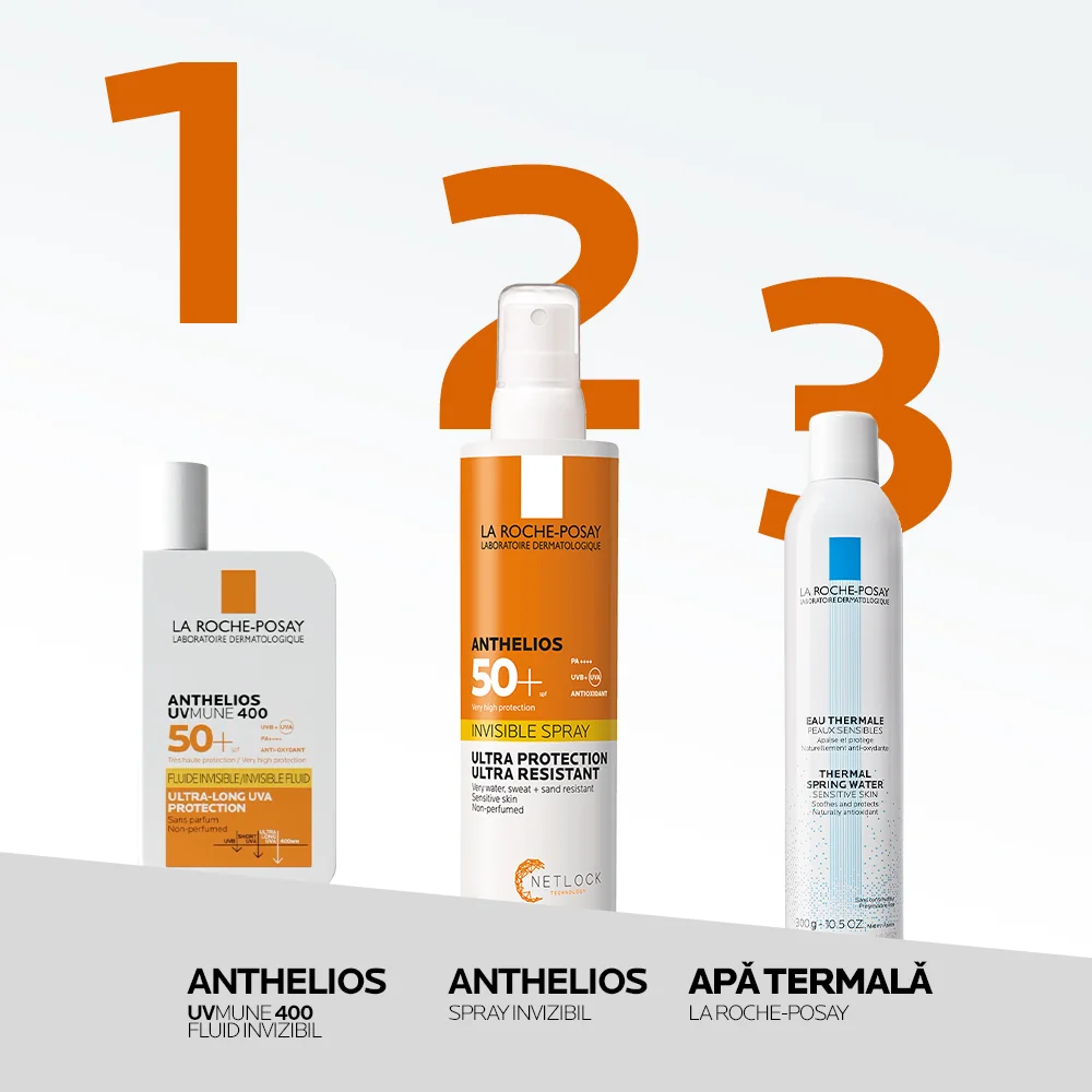 Fluid invizibil cu protectie solara SPF 50+ textura ultra-fluida pentru ten sensibil fara parfum Anthelios UV-Mune 400, 50ml, La Roche-Posay