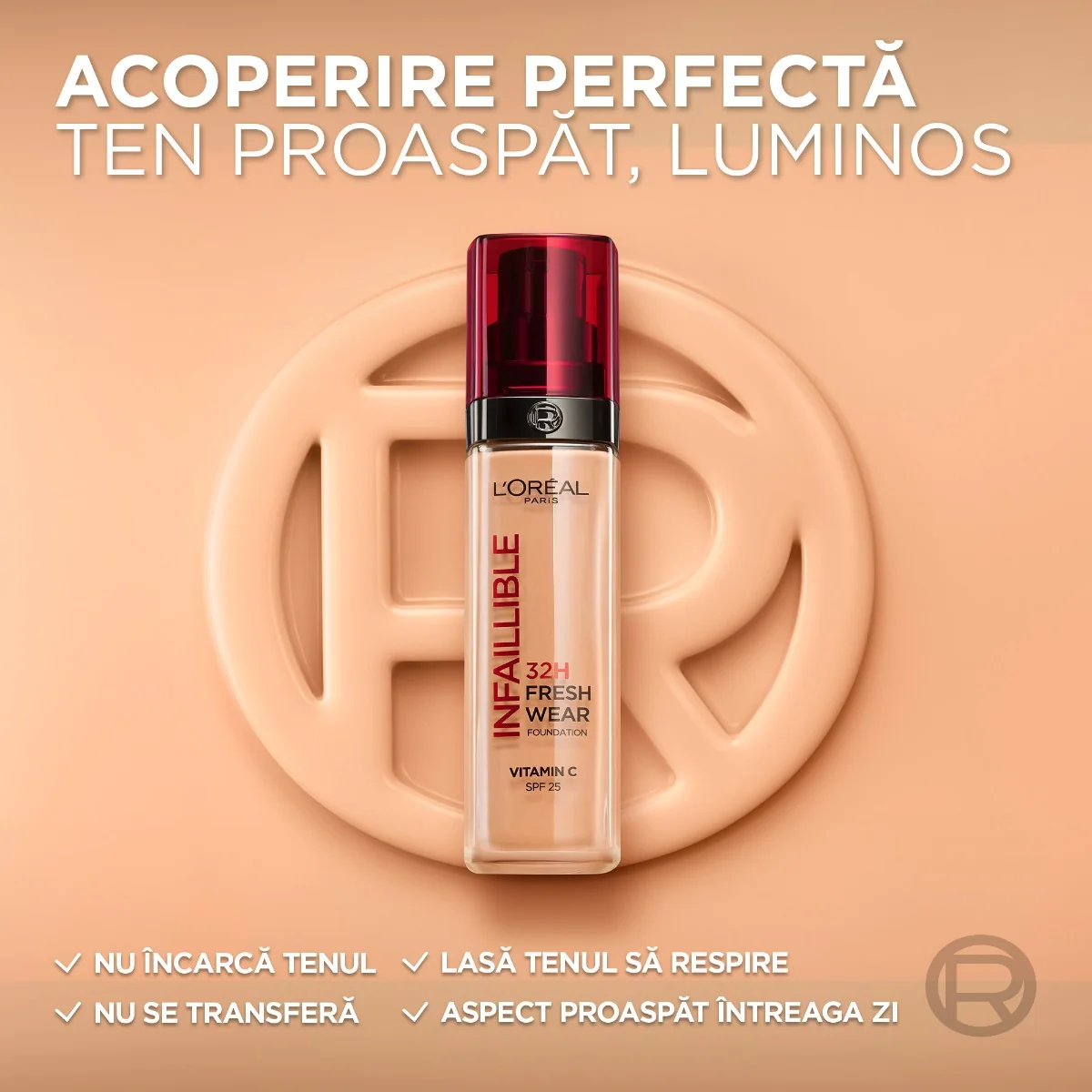 Fond de ten rezistent la transfer Infaillible 32h Fresh Wear 210 Cool Rose, 30ml, L'Oreal Paris