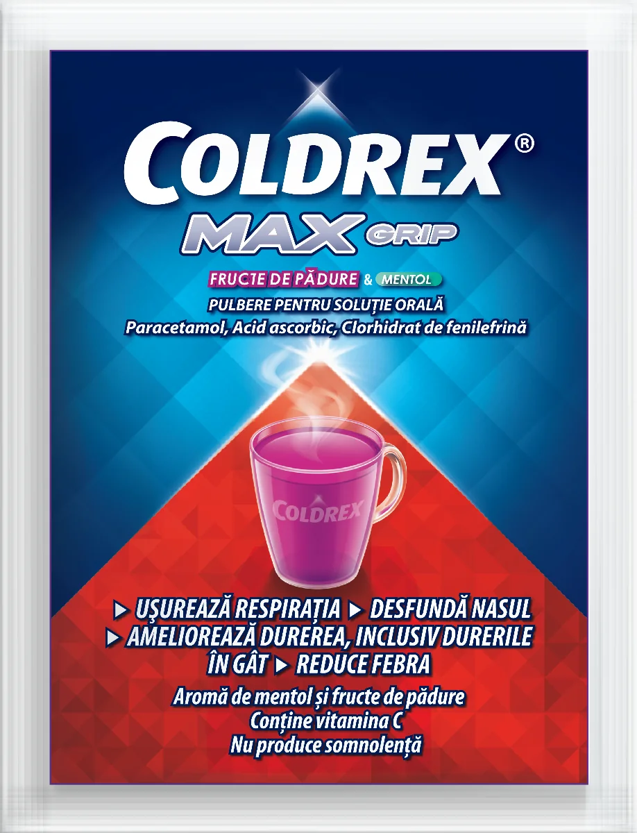 Coldrex MaxGrip fructe de padure si mentol, 10 plicuri, Perrigo