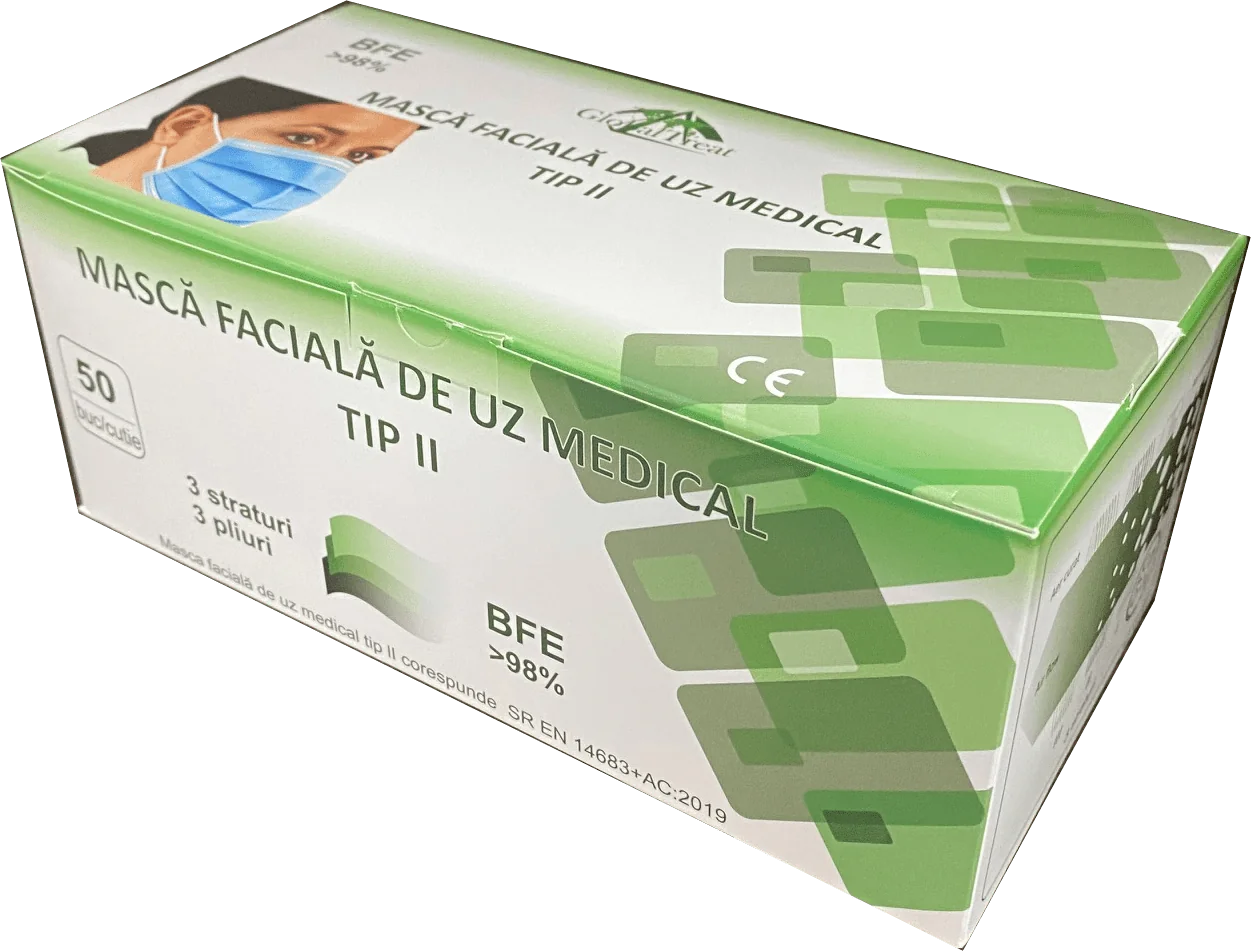 Masti faciale pentru uz medical Tip II, 50 bucati, Global Treat