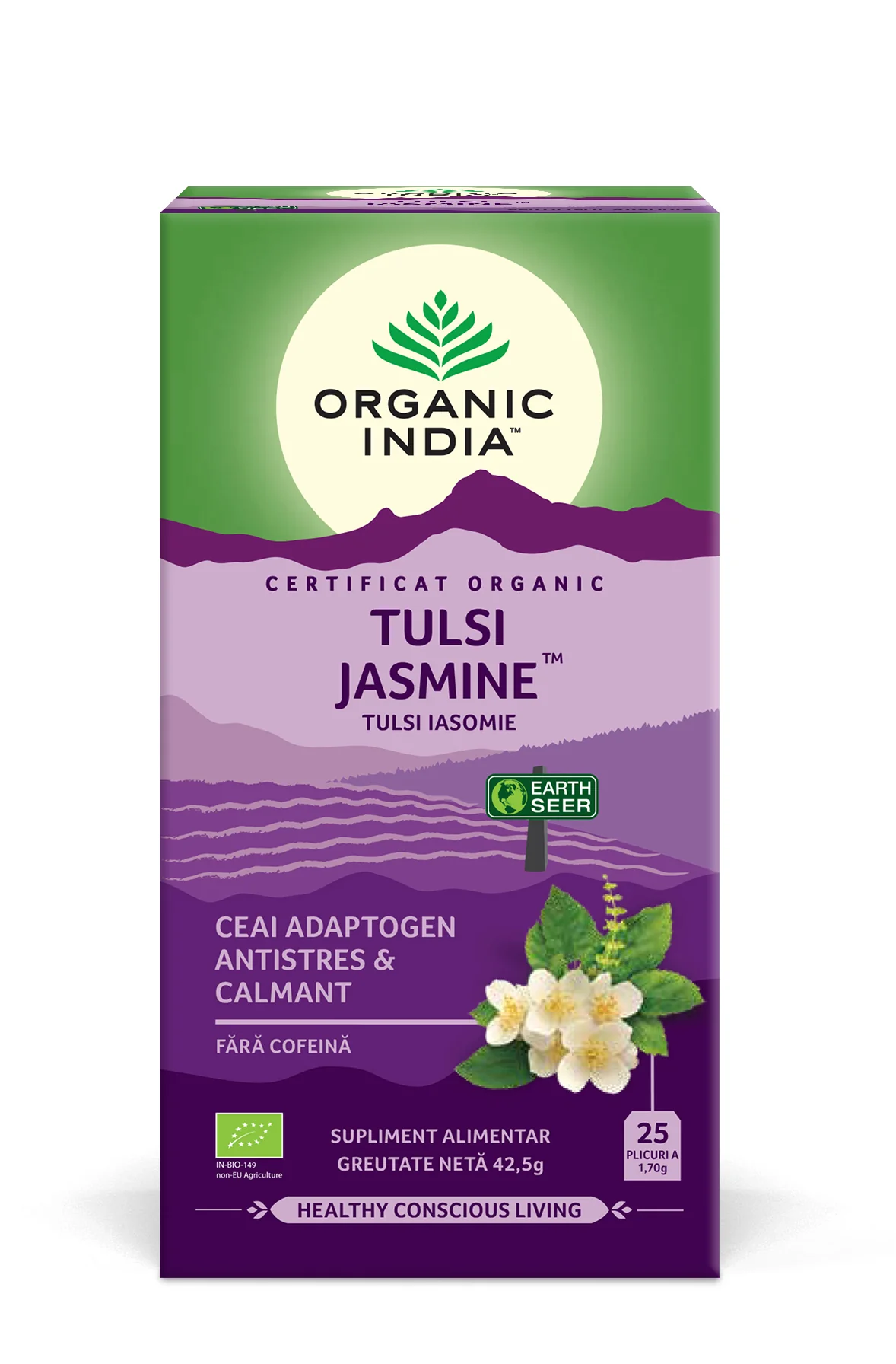 Ceai iasomie Adaptopgen Tulsi, 25 plicuri, Organic India