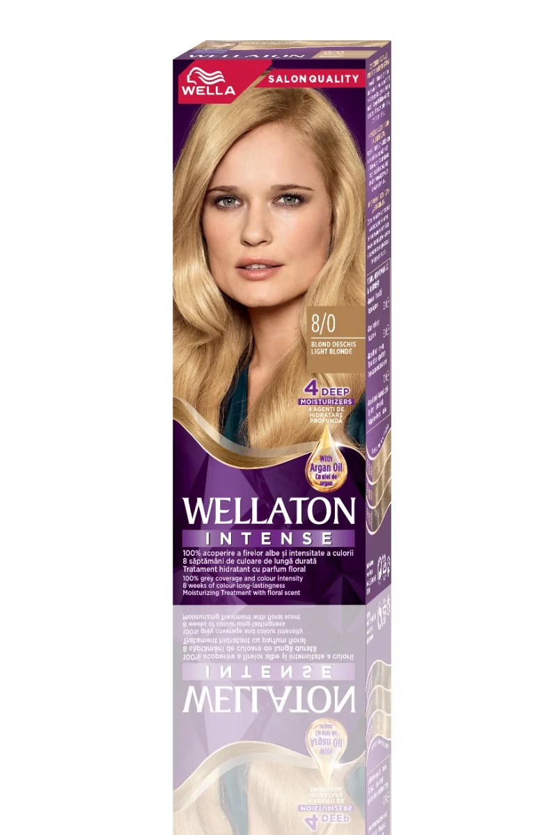 Vopsea de par permanenta Blond Deschis 8.0 Wellaton, 110ml, Wella