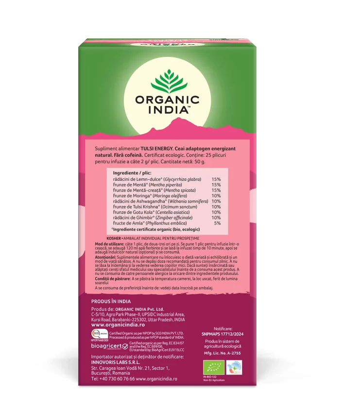 Ceai Tulsi energy, 25 plicuri, Organic India