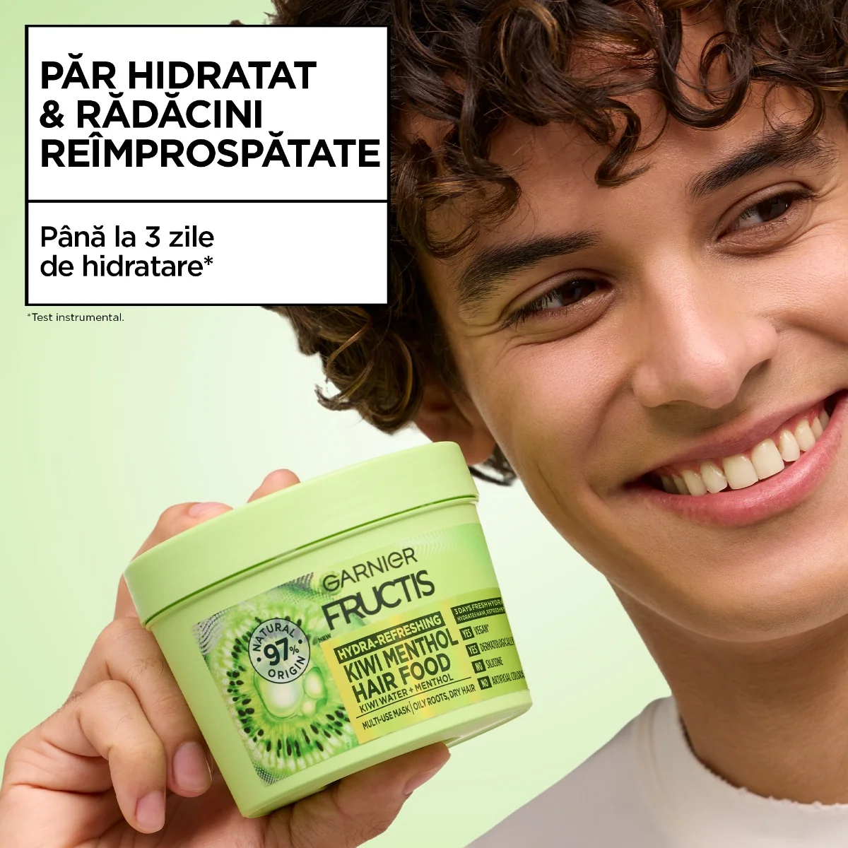 Masca de par hidratanta pentru radacini grase si varfuri despicate Fructis Hair Food Kiwi, 390ml, Garnier