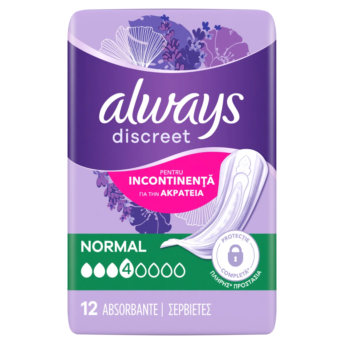 Absorbante pentru incontinenta urinara Discreet Normal, 12 bucati, Always