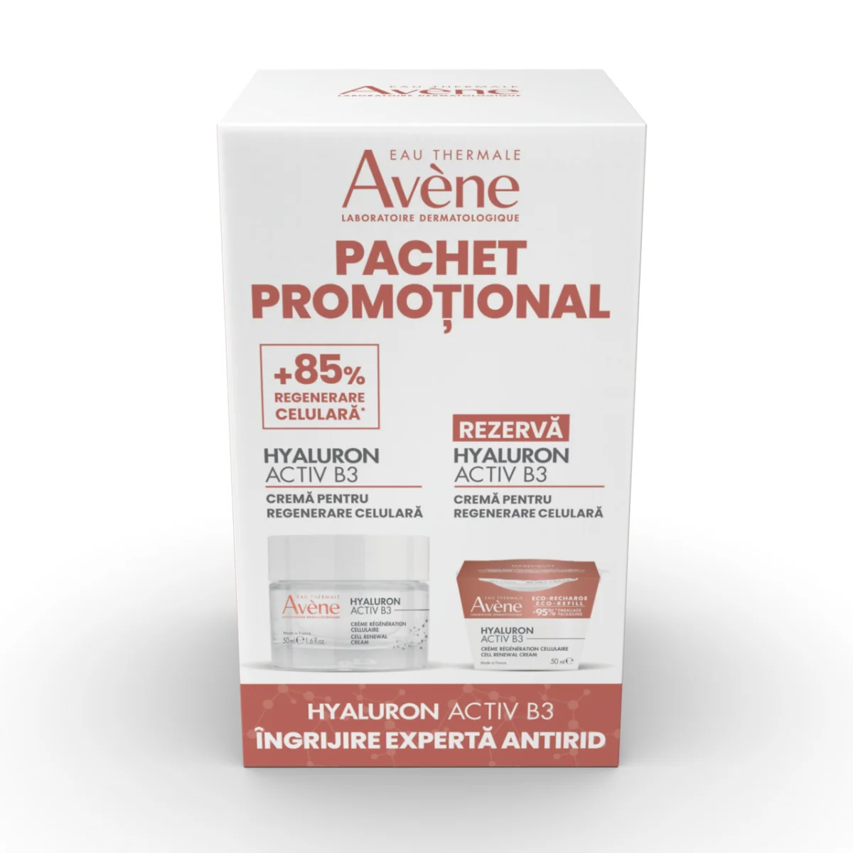 Pachet Crema pentru regenerare celulara Hyaluron Activ B3 50ml + Rezerva 50ml, Avene