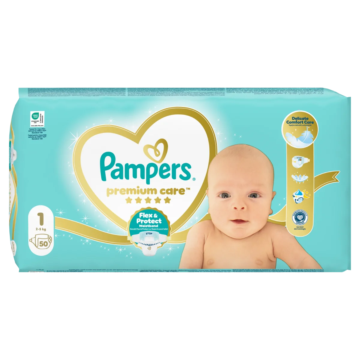 Scutece Premium Care Nr.1 pentru 2-5 kg, 50 bucati, Pampers