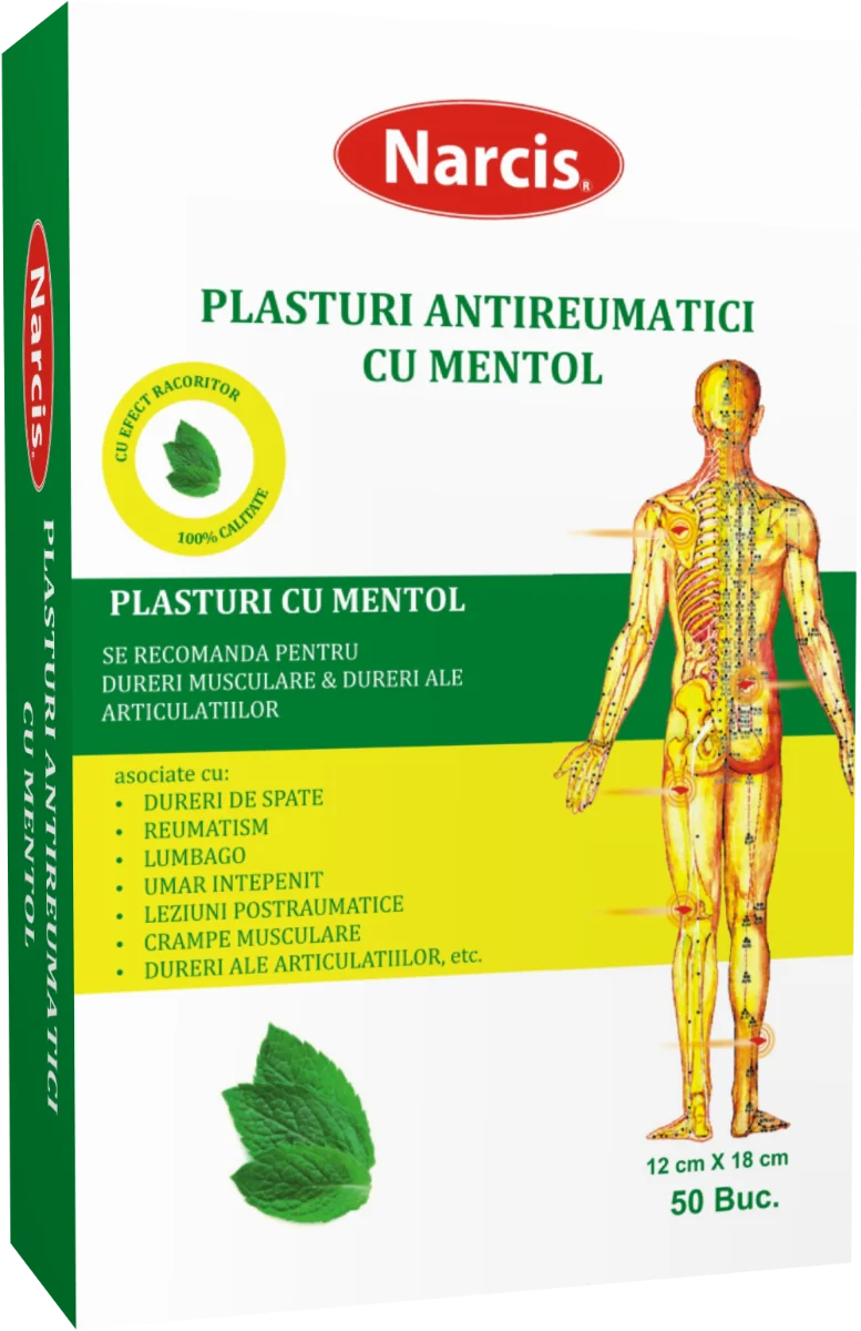 Plasture antireumatic cu mentol 12cm x 18cm, 1 bucata, Narcis