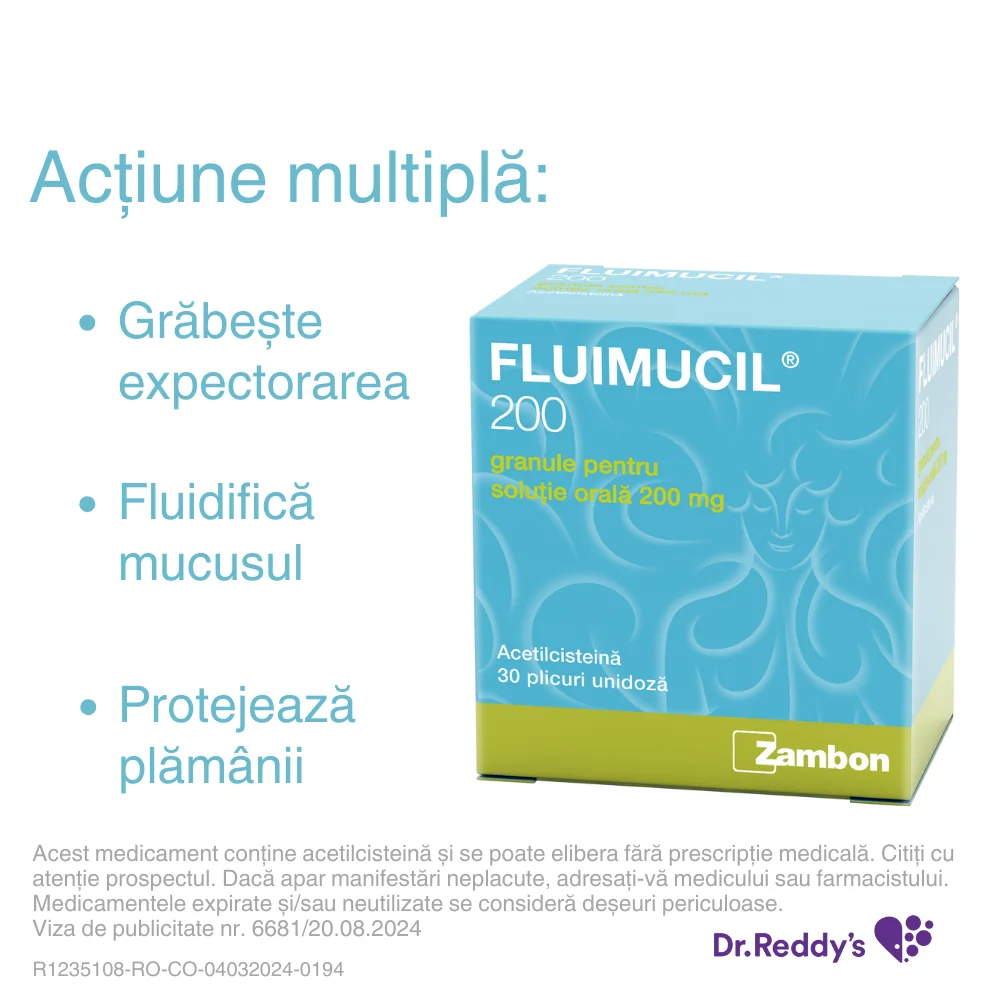 Fluimucil 200mg, 30 plicuri, Dr. Reddys