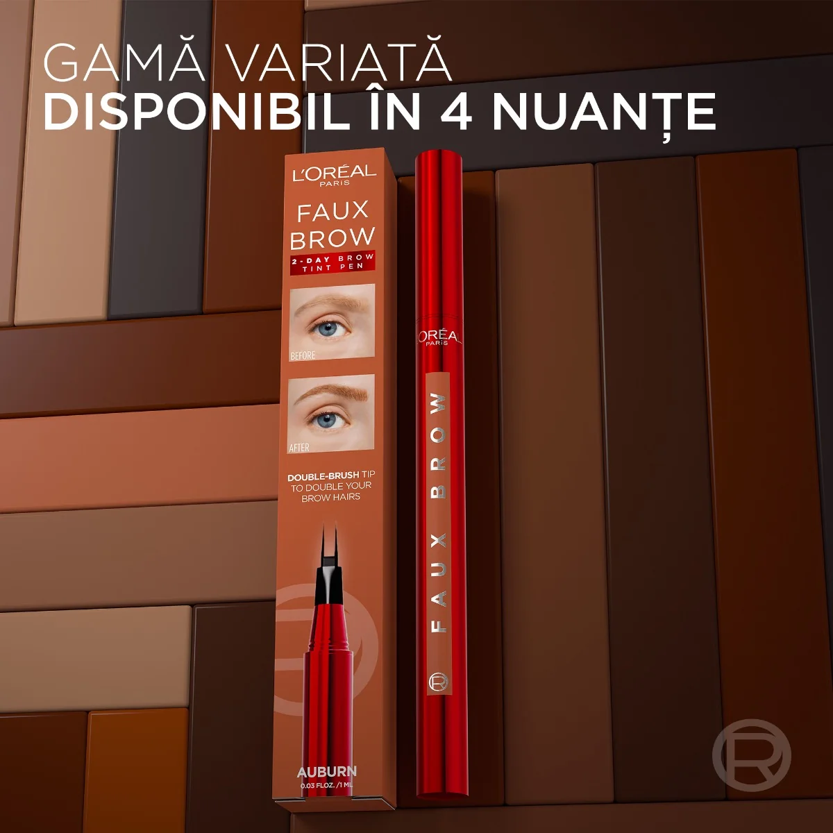 Tus pentru sprancene cu pensula dubla Faux Brow Auburn Infaillible, 1ml, L'Oreal Paris