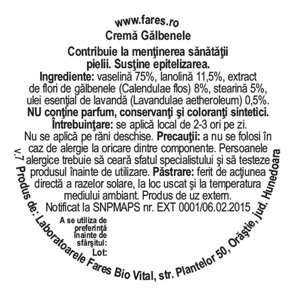 Crema de galbenele, 20g, Fares