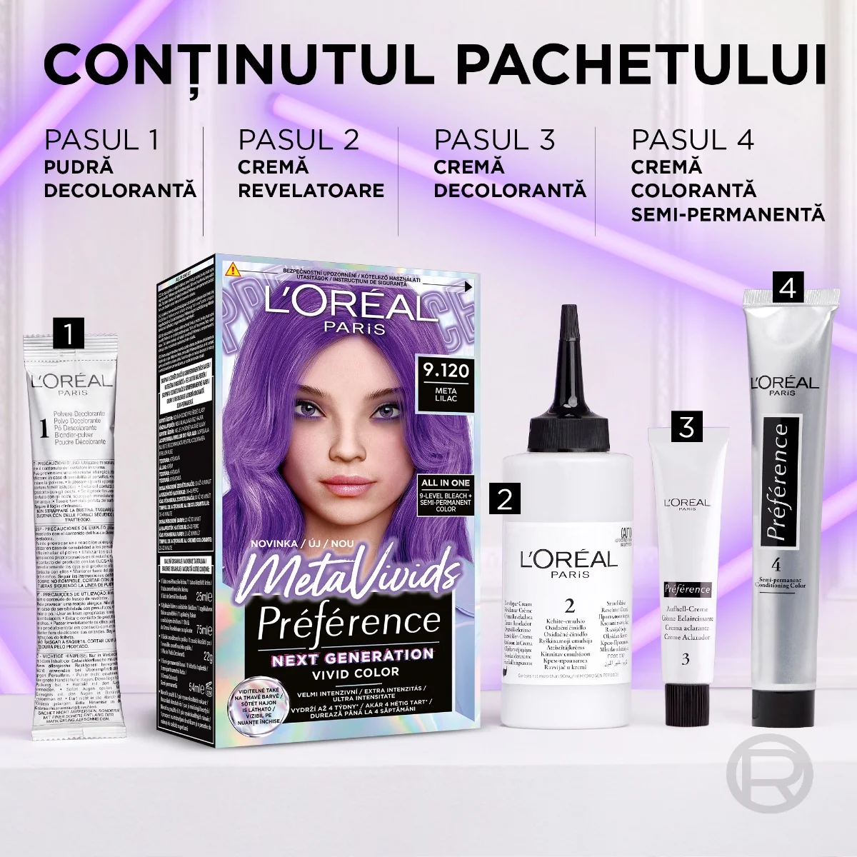 Vopsea de par semi-permanenta Preference MetaVivids 9.120 Meta Lilac, 154ml, L'Oreal Paris