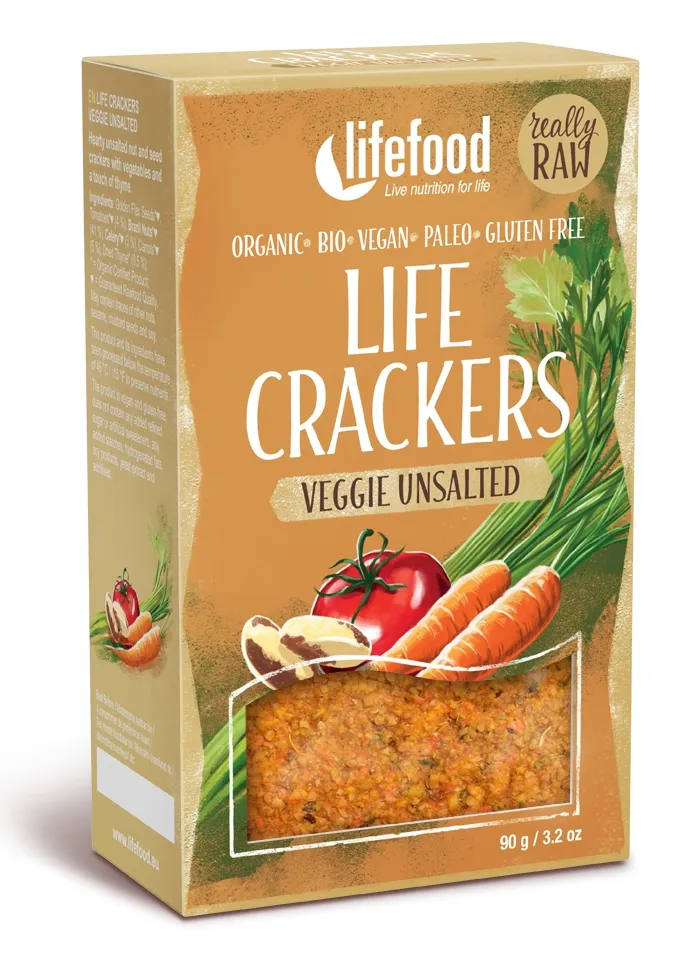 Lifecrackers cu legume si fara sare raw Bio, 90g, Lifefood