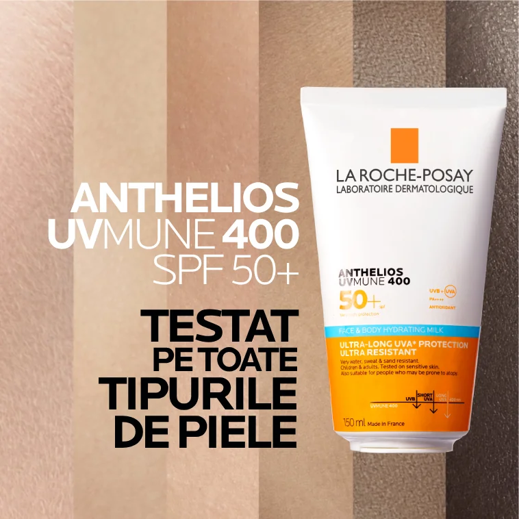 Lapte hidratant pentru fata si corp pentru pielea cu tendinta atopica a copiilor Anthelios UVMUNE 400 SPF50+, 150ml, La Roche-Posay