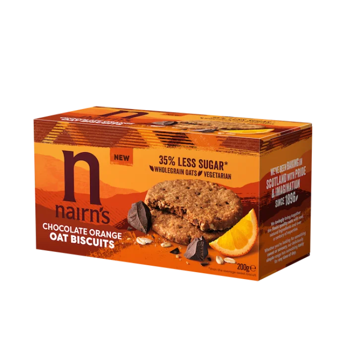 Biscuiti din ovaz integral cu ciocolata si portocala, 200g, Nairn's